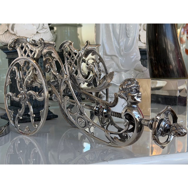 Antique Silver Wine Bottle Chariot Trolley Caddy - Made in Italy For Sale - Image 11 of 14