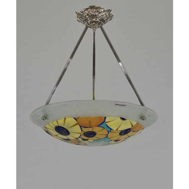 1930s French Art Deco Pendant Light by Loys Lucha 1930 France For Sale - Image 5 of 14