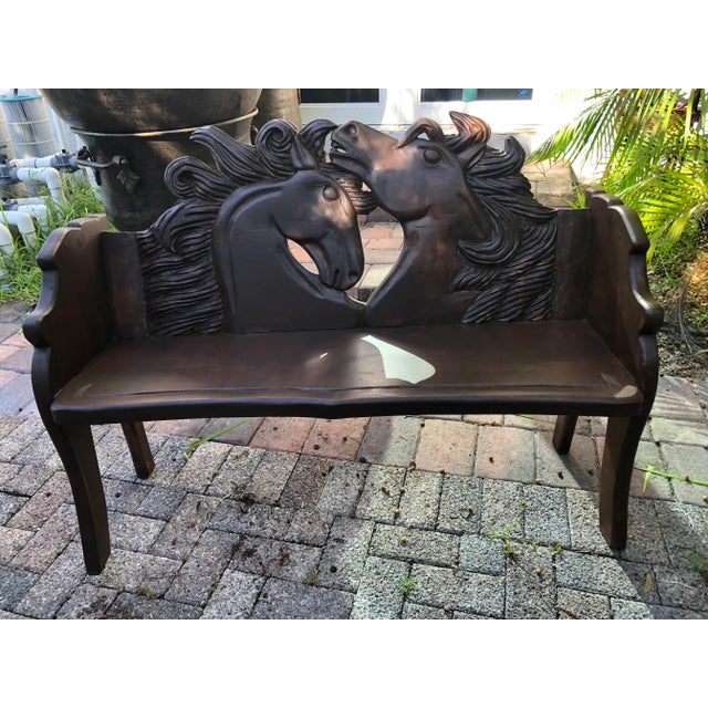 1990s Vintage Rustic Southwestern Carved Horses Head Bench in the Style of Ralph Lauren For Sale In Miami - Image 6 of 10