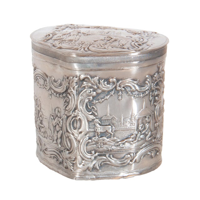 Late 19th Century Antique Dutch Repousse Sterling Silver Heart Shaped Trinket Box Tea Caddy 1890 For Sale - Image 5 of 18
