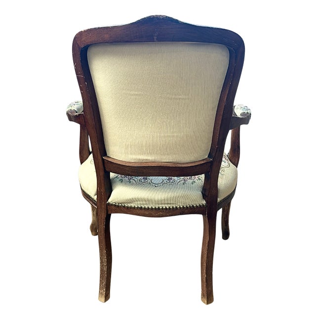 Vintage French Louis XV–Style Carved Wood Tapestry Armchair For Sale - Image 12 of 12