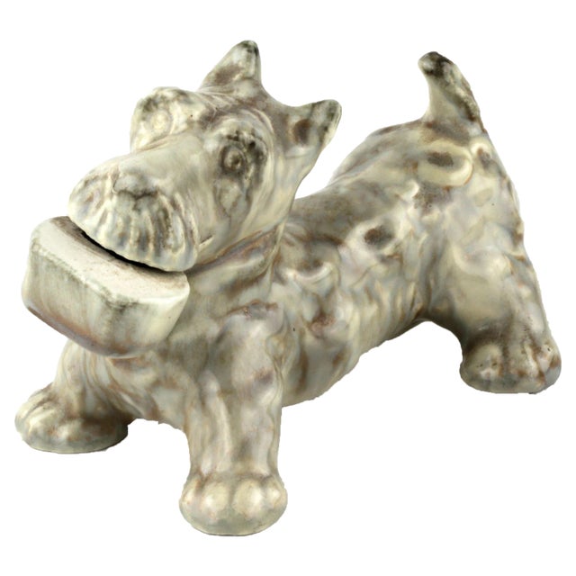 Faience Scotch Terrier Figurine from Kuznetsov Factory For Sale