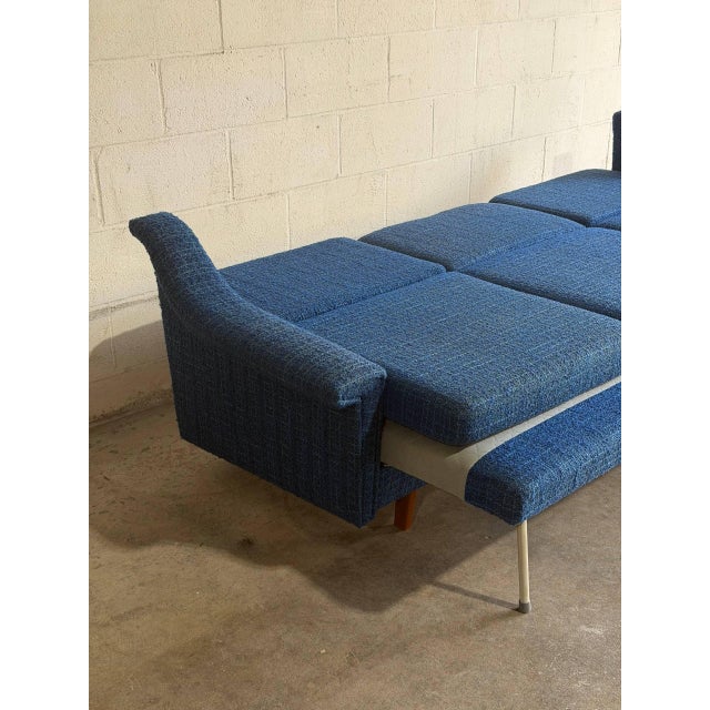 Blue Upholstered Convertible Sofa Daybed 3-Seat Couch Lounge Mid-Century Modern 1970s For Sale - Image 4 of 11