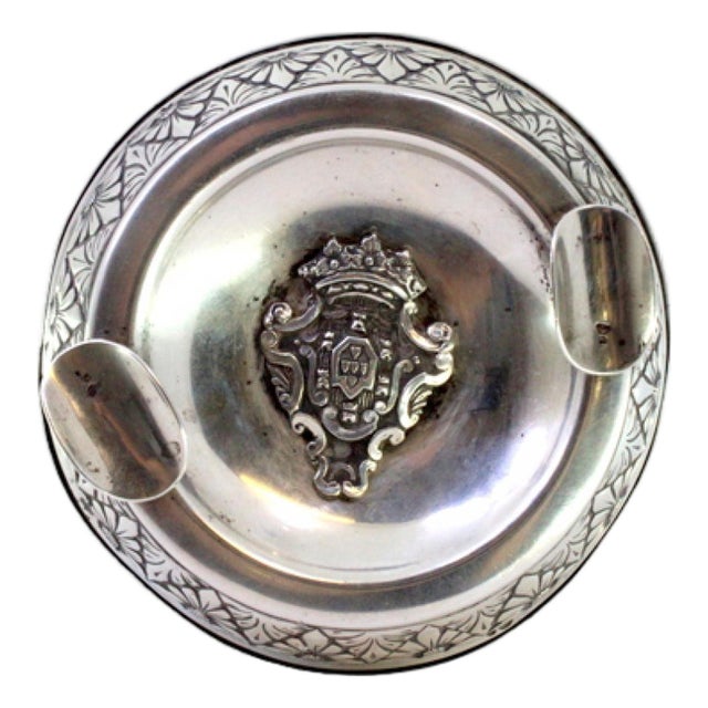 Round Silver Ashtray with Coat of Arms For Sale