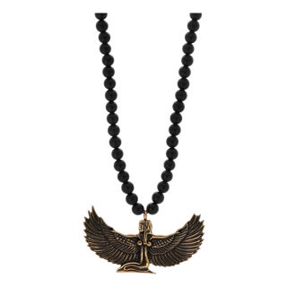 Magical Goddess Isis Pendant Onyx Stone Beaded Necklace For Sale