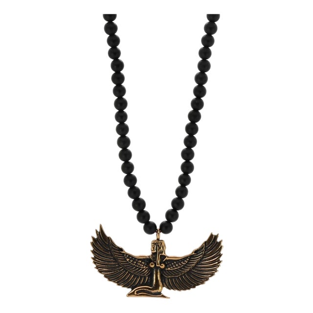 Magical Goddess Isis Pendant Onyx Stone Beaded Necklace For Sale