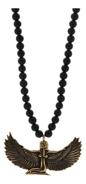 Magical Goddess Isis Pendant Onyx Stone Beaded Necklace