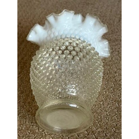Mid-Century Modern Vintage Fenton Art Glass 6" Tall Opalescent Hobnail Vase Ruffled Top Circa 1960's For Sale - Image 3 of 12
