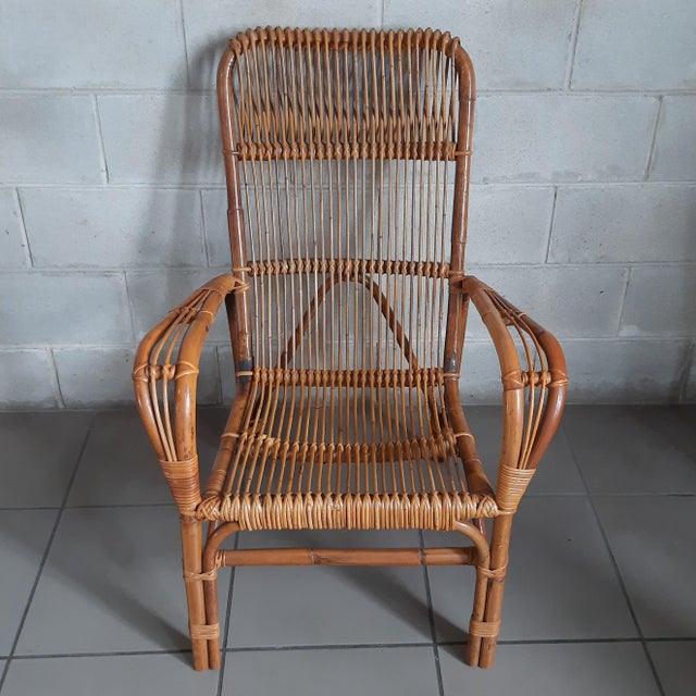 1960s Vintage Italian Rattan and Curved Bamboo Armchair, 1960 For Sale - Image 5 of 14