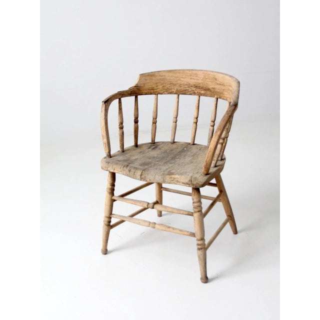 Farmhouse Antique Rustic Captain's Chair For Sale - Image 3 of 12
