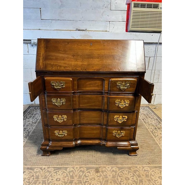 Vintage Harden Solid Cherry Block Front Drop Slant Front Secretary Desk For Sale - Image 10 of 11