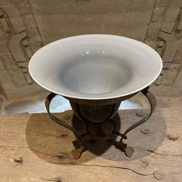 1940s 1940s Art Deco Elevated Centerpiece Glass Vase Framed in Solid Bronze For Sale - Image 5 of 12