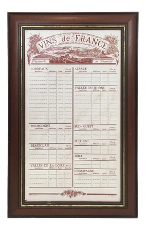 Decorative French Wine Menu, French, circa 1970