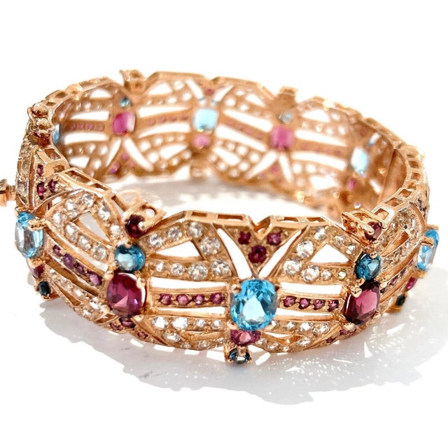 Bochic "Capri" Vintage Garnet & Multi Gem & Sapphire Bangle Set 18K & Silver For Sale - Image 11 of 18