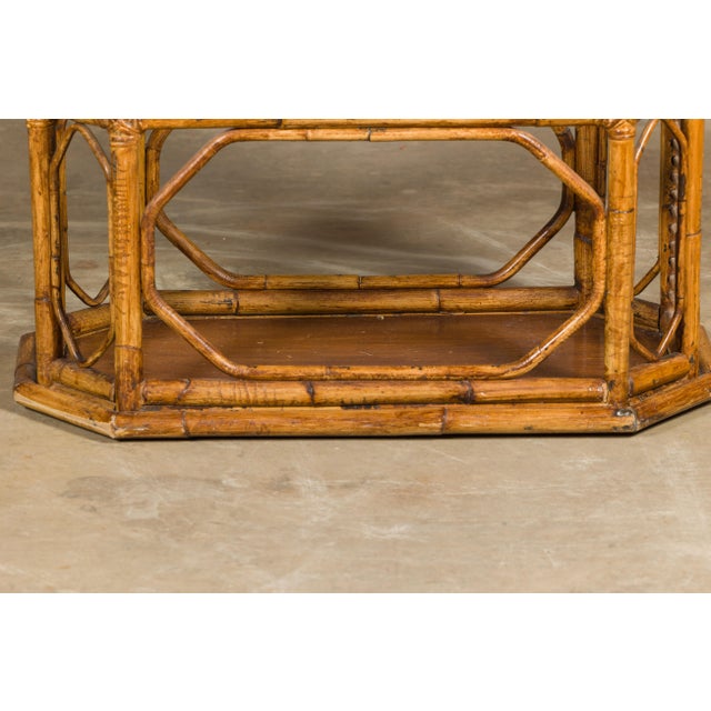 Midcentury Bamboo and Glass Etagère with Five Shelves and Geometric Accents For Sale - Image 12 of 12