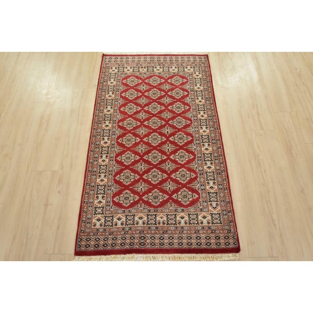 Tribal Bokhara Jaldar Rug 3′ X 5’3” Red Wool Tribal Hand-Knotted Oriental Carpet For Sale - Image 3 of 12