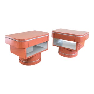 1980s Postmodern Lacquer Laminate Nightstands - a Pair For Sale
