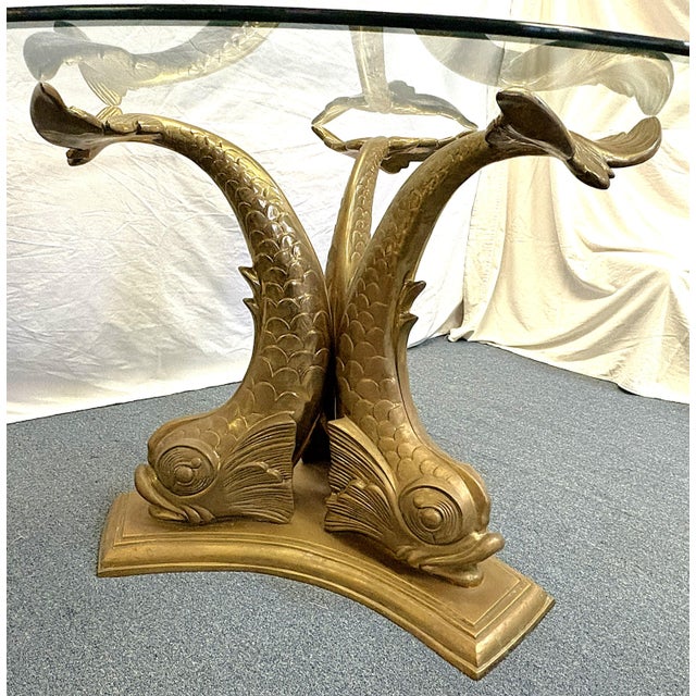 1960's Italian Hollywood Regency Brass Koi Fish Dining Table With Beveled Glass Top For Sale - Image 11 of 15