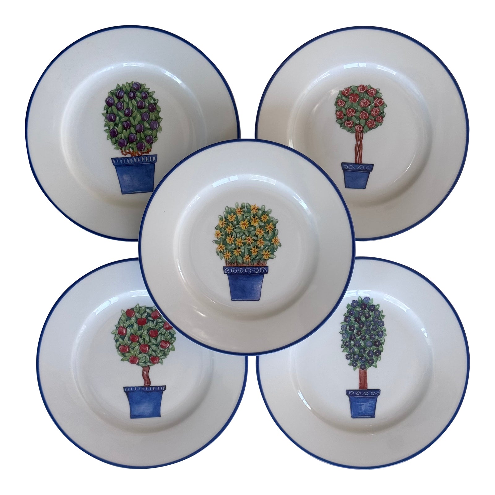 Made in France Limoges Topiary Motif Porcelain Plates - Set of Five ...