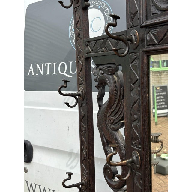 Victorian Oak Hall Stand with Mirror For Sale - Image 3 of 18