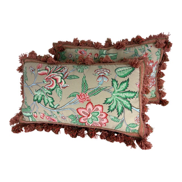 Vintage Brunschwig & Fils Tasseled Floral Pillows/a Pair For Sale