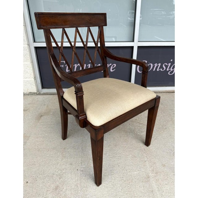 Traditional Jonathan Charles Regency Style Lattice Back Arm Chair For Sale - Image 3 of 11