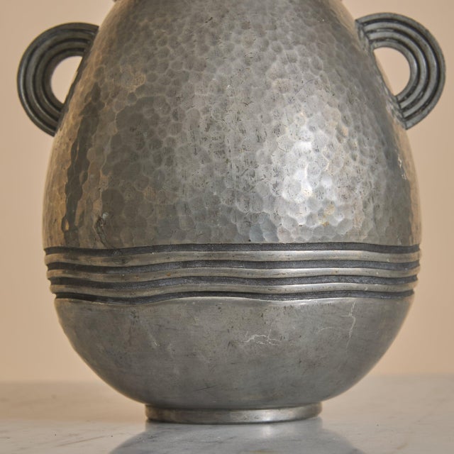 Silver French Art Deco Pewter Vase by Rene Delavan, 1920s For Sale - Image 8 of 11
