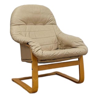 Danish Made Tan Leather Cantilever Armchair Vintage MCM by Verikon Furniture For Sale