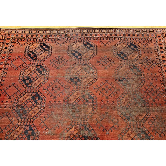 Textile Vintage Turkmen Ersari in Allover Geometric Pattern in Red, Blue, Navy, Brown For Sale - Image 7 of 14