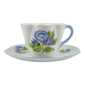 1940s Shelley Morning Glory Tea Cup, Blue Dainty Shape Cup and Saucer, English Fine Bone China