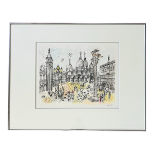 Vintage Original Lithograph of St Marks Square in Venice Italy by Artist Charles Cobelle 1902-1994