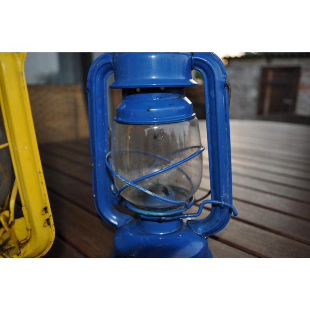 Hungarian Yellow and Blue Oil Lamps, 1960s, Set of 2 For Sale - Image 4 of 6