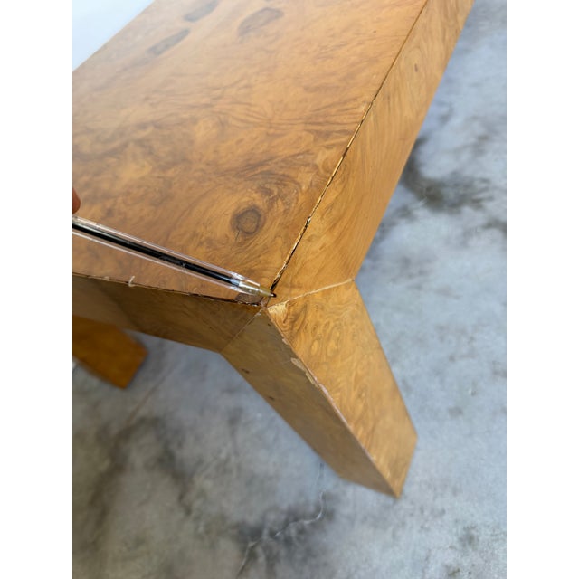 1970’s Milo Baughman Style Parsons Burl Wood Rectangular Coffee Table For Sale - Image 11 of 12