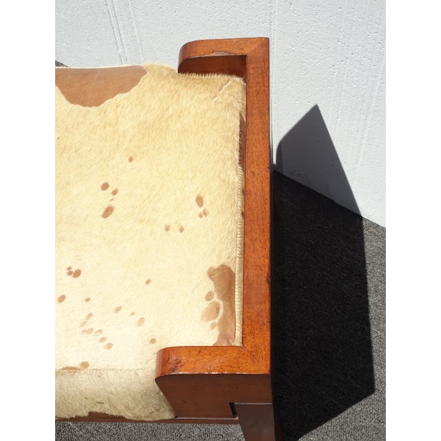 Wood Share Vintage Bill Sofield Baker Furniture Brown Cowhide Bench For Sale - Image 7 of 16