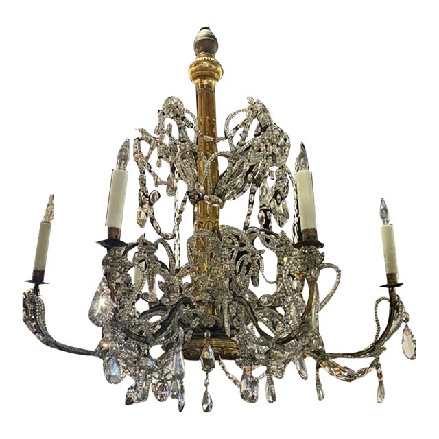 19th C. Italian Giltwood and Crystal Chandelier From Genoa For Sale