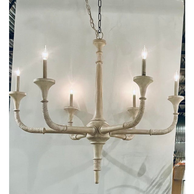 Modern Currey & Company Modern Wood and Abaca Sandstone Aleister Chandelier For Sale - Image 3 of 5