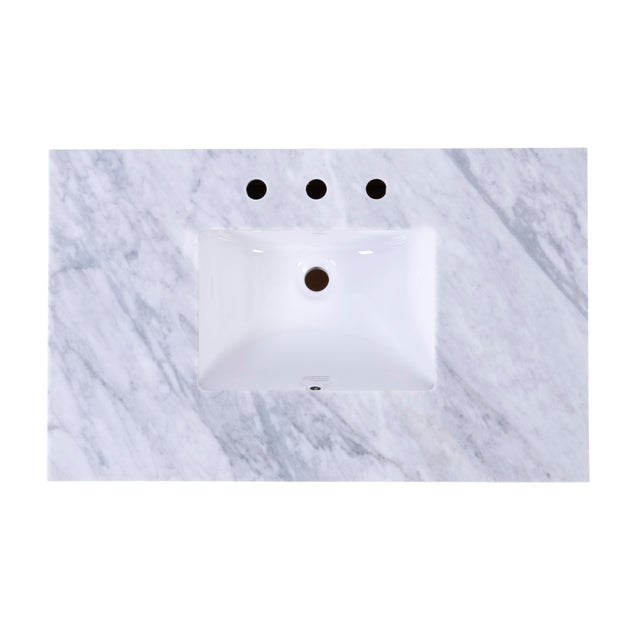 Lois 36 in. W Wood & Marble Single Sink Bathroom Vanity, Light Oak Wire Brushed For Sale - Image 10 of 11