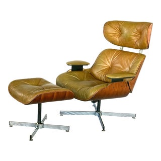 1970s Bent Plywood Recliner and Ottoman by Selig For Sale