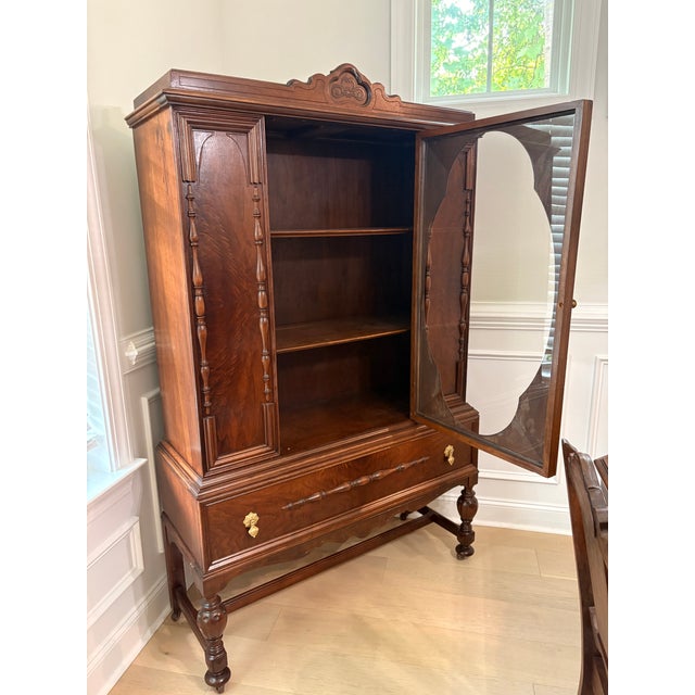 Jacobean Antique 1920s Walnut China Cabinet For Sale In Charleston - Image 6 of 8
