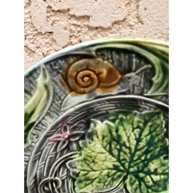French Country French Majolica Plate With Pumpkin & Snail Onnaing, Circa 1890 For Sale - Image 3 of 7