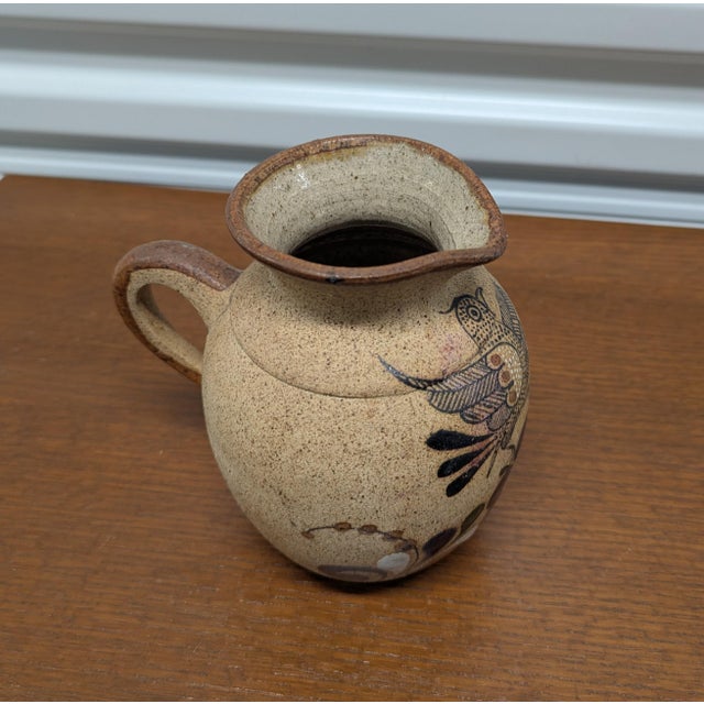 Folk Art Vintage Tonala Mexican Folk Art Pottery Vase With Bird & Floral Motif For Sale - Image 3 of 11