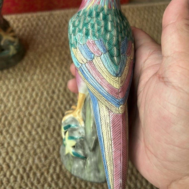 Pair of Vintage Porcelain Golden Pheasants – 7.9" Polychrome Enameled Bird Figures For Sale - Image 4 of 6