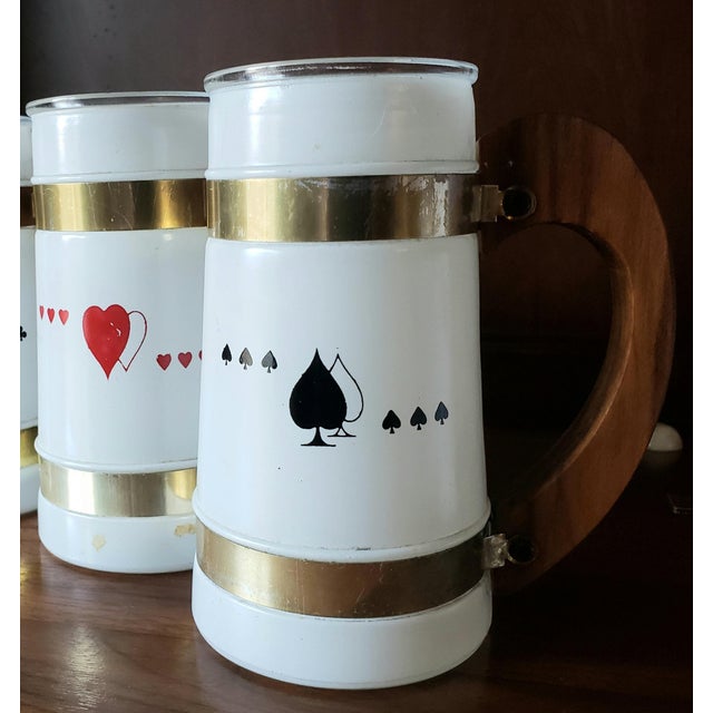 Mid-Century Modern Vintage Playing Card Mugs Wooden Handles - Set of 4 For Sale - Image 3 of 8