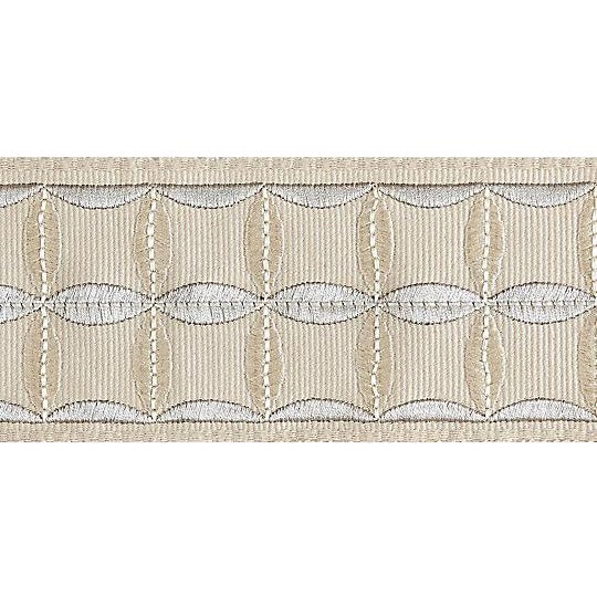 Sample, Scalamandre Fiori Embroidered Tape, Flax For Sale
