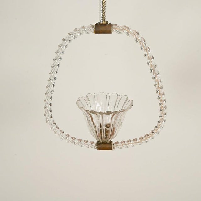 Murano Glass and Brass Flower Pendant Light from Barovier, Italy, 1940s For Sale - Image 3 of 10
