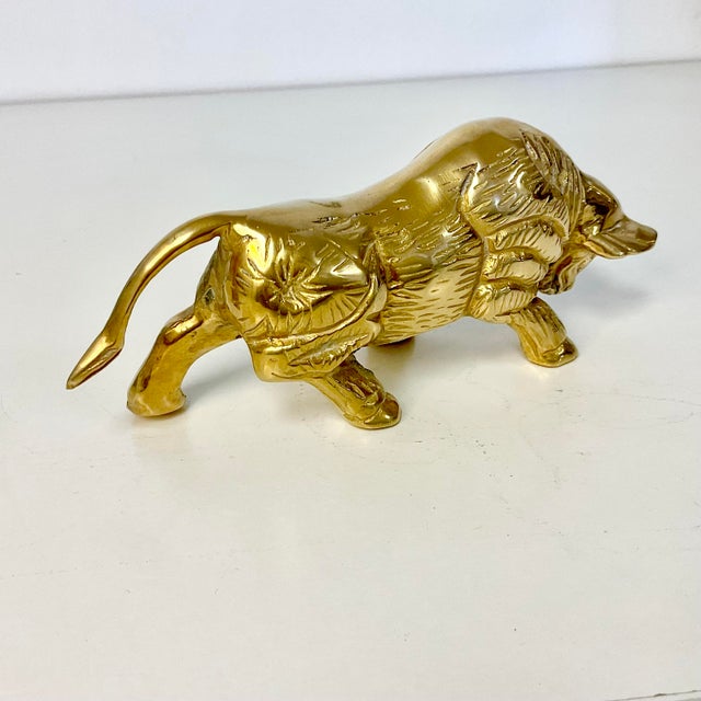 Brass Mid-Century Hollywood Regency Rustic Spanish Heavy Solid Brass Bull Figurine For Sale - Image 8 of 12
