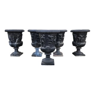 1940s Black Painted Concrete Planters - Set of 5 For Sale