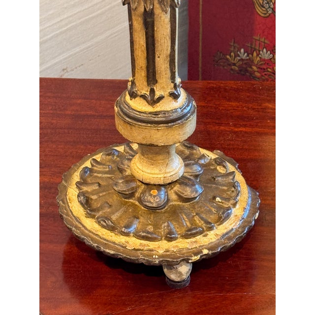 Wood 19th Century Altar Stick Lamp With Gilt Surface For Sale - Image 7 of 10