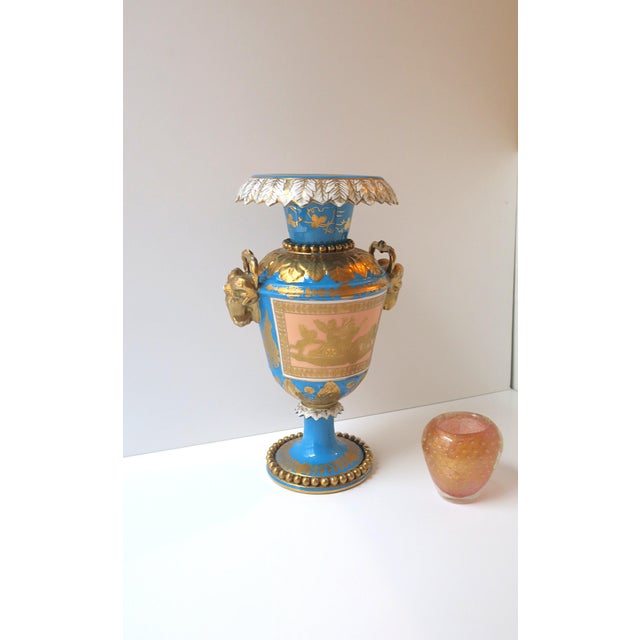 French Sèvres Style, German Porcelain Urn, Neoclassical, Blue & Gold, Circa 19th Century For Sale - Image 11 of 18