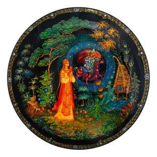 Russian Fairy Tale Dead Princess & 7 Bogatyrs Hand Painted Lacquer Box For Sale